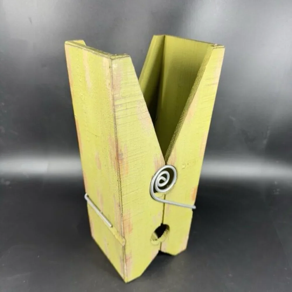 Primitive Style Green Oversize Wood Clothespin‎ Note Bill Holder Decorative Pin